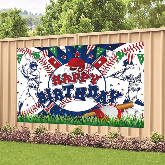Baseball Birthday Party Backdrop Baseball Themed Happy Birthday Banner Photography Background for Boys Kids Teens Party Supplies 70.8 x 47.2 Inch