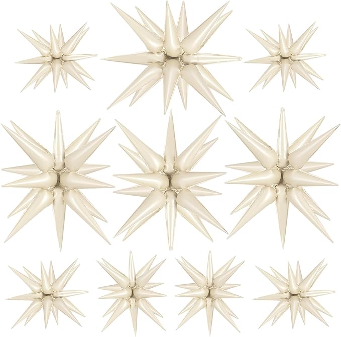 10 Pcs Cream Star Balloons Explosion Balloons Foil Cone Balloon Magic for Birthday Wedding Anniversary Party Backdrops Decorations Supplies, 6 Pcs 22Inches and 4 Pcs 27Inches