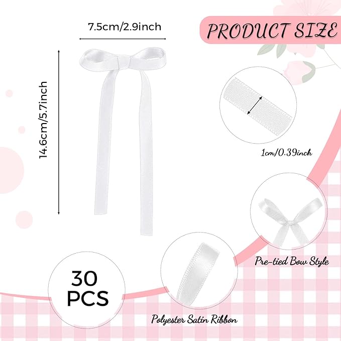 30 Pack Bow Cake Toppers White Ribbons Bows for Cake Bow Birthday Decorations Coquette Themed Bow Cupcake Topper for Bridal Wedding Baby Shower Bachelorette Party Mothers Day Decorations