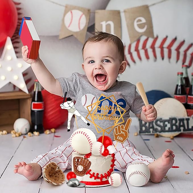 Hooqict 23Pcs Baseball Cake Decorations Set with Mini Baseballs, Player, Caps, Gloves, Bats, Happy Birthday Cake Toppers & Cupcake Toppers for Sports Theme Birthday Party Decor Supplies