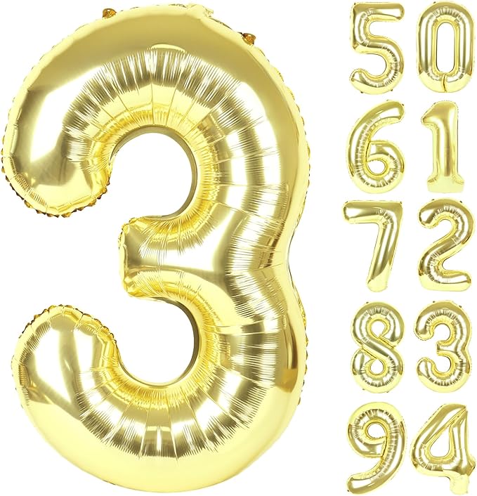 Champagne Gold 3 Balloon, Number Balloons 40 Inch, Light Gold 3rd Birthday Decorations for Kids Girls Women Party Supplies for Party Decorations, Number 3 Balloon