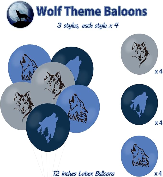 Wolf Birthday Party Decorations, Wolf Party Supplies with Happy Birthday Banner, Wolves Garland Sign, Cake Toppers, Latex Balloons for Kids Boys Girls Animals Wolf Theme Party Decors