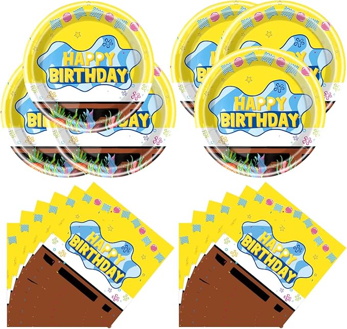Yellow Birthday Party Supplies, 20 Plates and 20 Napkins, Yellow for Kids Birthday Party Decorations