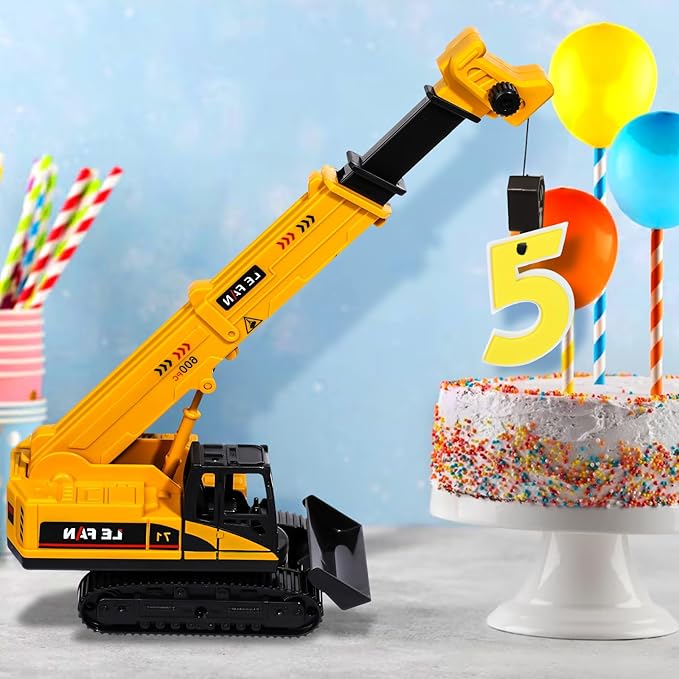 RAYNAG 10 Pieces Imitation Flipping Sugar Numbers 0-9 Engineering Car Cake Decoration Ornament Excavator Crane Tower Car Birthday Cake Topper