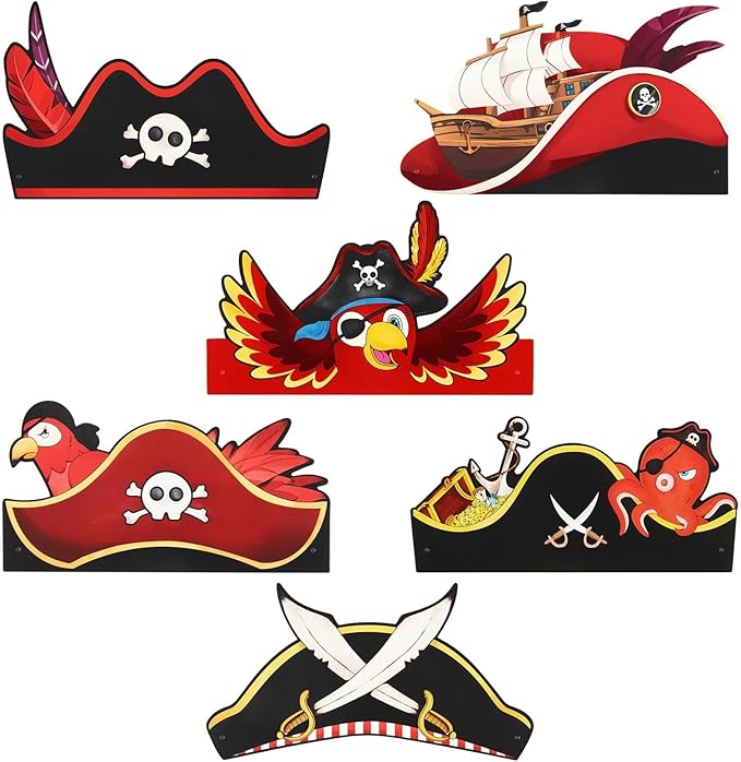 WERNNSAI Pirate Birthday Party Hats - 12 Pcs Birthday Party Supplies Crowns Colorful Paper Party Hats for Pirate Caribbean Cosplay Favors
