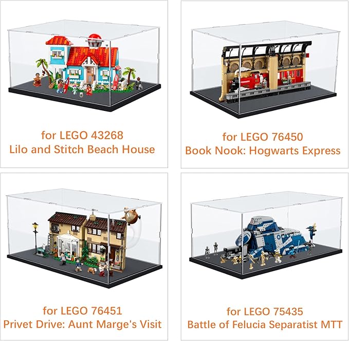 Thickened Clear Acrylic Display Case for Lego 10295 10337 10330 10353 76450 42176 43268 42170 42160 10300 Collectibles 1/18 Rc Car, Transparent Box Dustproof with Light, Black Inside 15.7x7.9x7.9in