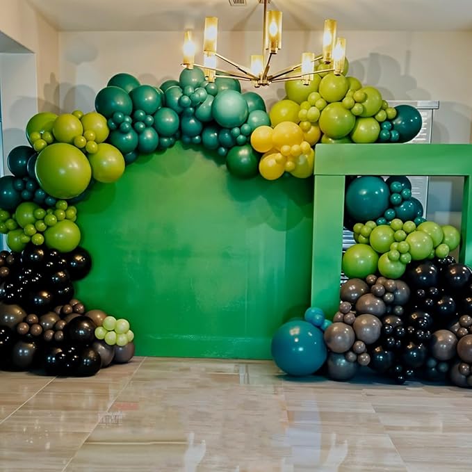 Green and Brown Balloons, 12 Inch Dark Green Black Metallic Green Gold Balloon with Star Foil Balloon for Boys Camping Jungle Safari Theme Birthday Baby Shower Party Decorations