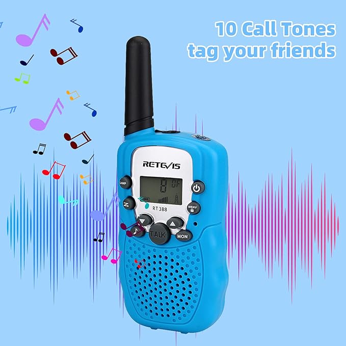 Retevis RT388 Walkie Talkies for Kids, Toys for 6 7 8 9 12 Year Old Boys, 22 CH 2 Way Radio Backlit LCD Flashlight, Blue Walkie Talkies for Boys Gifts Easter Basket Stuffers(Blue, 2 Pack)