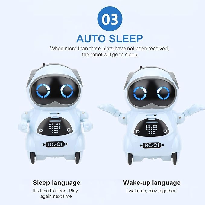 Mini Pocket Robot Toy, Interactive Voice Recognition, Repeat, Sing, Dance, LED, Story ABS Decoration, Robot Toy 3.3in with LED Lights for Entertainment, Communication (Blue)