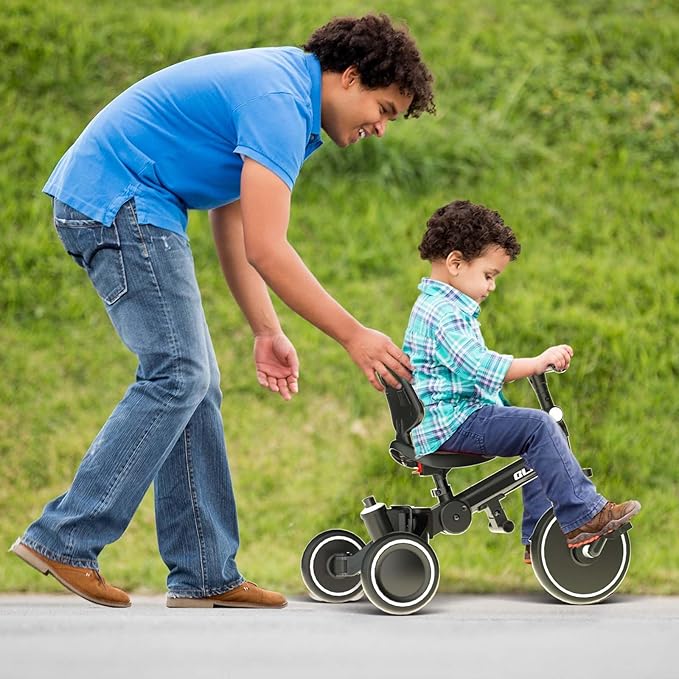 Glaf Tricycle for Toddlers 1-3 Toddler Bike with Push Handle 2-4 Years Baby Bike Toys for 2 Years Boys and Girls Balance Bike with Adjustable Seat Height and Backrest Birthday Gift（Black