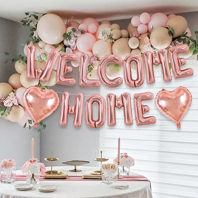 TONIFUL Welcome Home Balloons,16 Inch Rose Gold Welcome Home Foil Balloons Banner Welcome Home Party Decorations for Homecoming Party Decorations House Warming Party Family Gathering Supplies