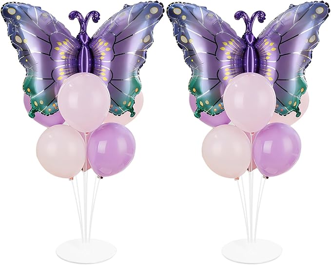 Butterfly Party Balloons Stand Kit 2 Sets With 2 Purple Gradient Butterflies Foil Balloons Centerpieces for Tables Butterfly Themed Party Balloon for Baby Shower Butterflies Theme Birthday Decorations