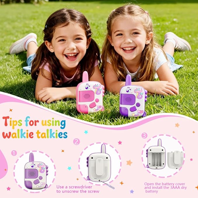 Walkie Talkie Suitable for Children Aged 3-9-2 Outdoor Adventure Toys with a Call Range of 1000 feet, Unicorn Toy, Birthday Gift, Easter Gift, Valentine's Day Gift for Children Aged 4 to 8