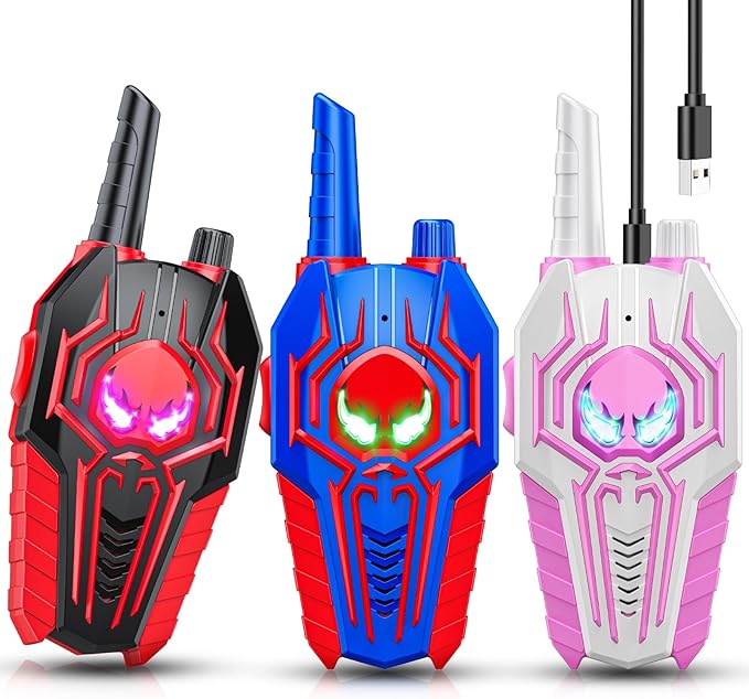 Rechargeable Walkie Talkies for Kids: 3 Pack Kids Walkie Talkies Toys for 3 4 5 6 7 8 9 10 Year Old Girls Boys Family Camping Outdoor Toys 2 Way Radio Boy Girl Stocking Stuffers Gift