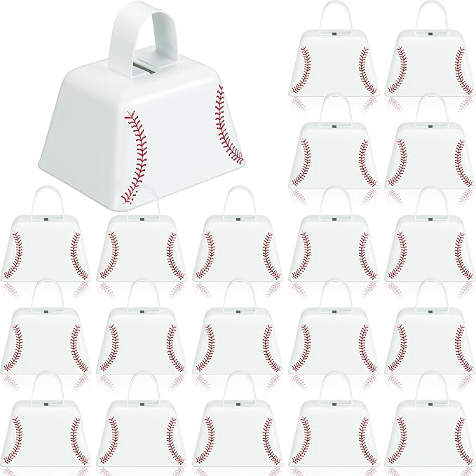 Landhoow 20 Pcs Baseball Cow Bells Noise Maker Metal Cowbell with Handle Novelty Hand Percussion Cowbells for Sporting Events Baseball Games Party Favors Baseball Supplies, 2.95 x 2.36 x 2.95 Inch