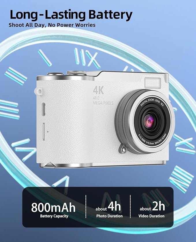 Kids Camera,4K Digital Camera for Photography,48MP 1080P HD Video Selfie Camera,with 180° Flip Screen Flash,with 32GB SD Card,for Starter Kid Children Teen Student Girl Boy(White)