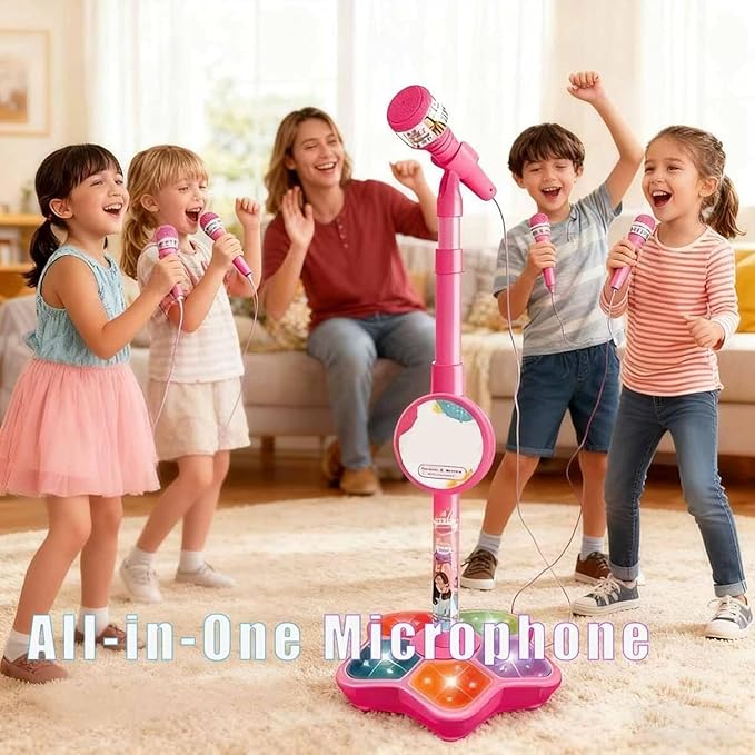 All in One Microphone Toy for Kids, 2026 New Kids Microphone with Adjustable Stand, Karaoke Microphone with Speaker & Colorful LED, for Phones, MP3 & Tablets, for Boys Girls (Blue)