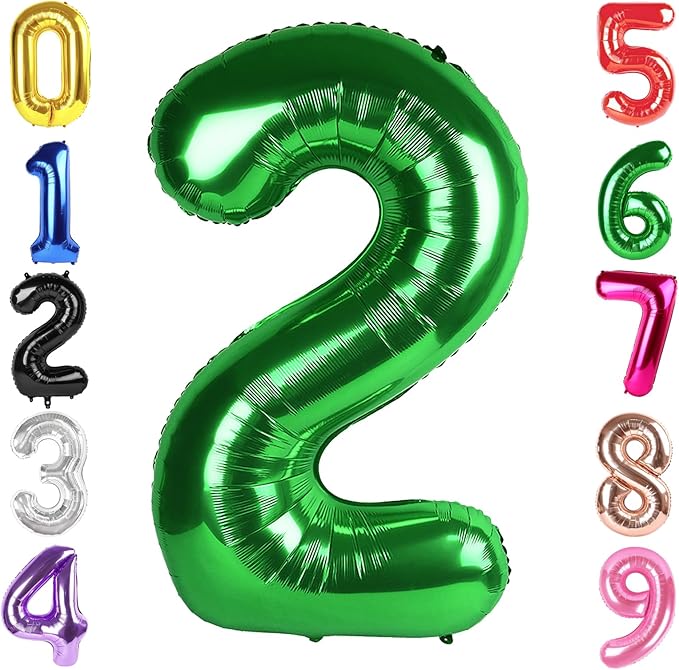 40 Inch Dark Green Number 2 Balloon, Giant 2 Number Balloons for 2nd Birthday Decorations, Party Supplies for Baby Boy Girl, Dark Green Party Decor
