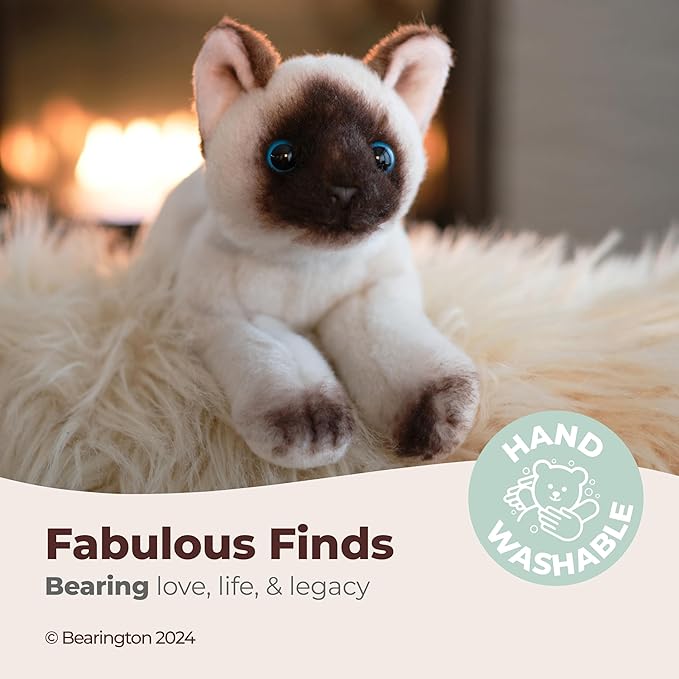 Bearington Lil’ Cleo Siamese Cat Plush - Cat Stuffed Animal - 8" Siamese Soft Plush Kitty Toy with Realistic Details and Floppy Body for Kids and Toddlers - Adorable Gifts for Kitten Lovers