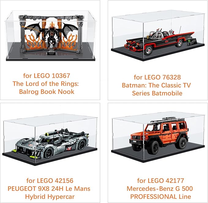 Thickened 3MM Clear Acrylic Display Case for Lego 10367 Lord of the Rings Balrog Book Nook 76328 42177 Collectibles Transparent Box Protection with Wood-Plastic Base Light, Black Inside 21.7x9.8x9.8in