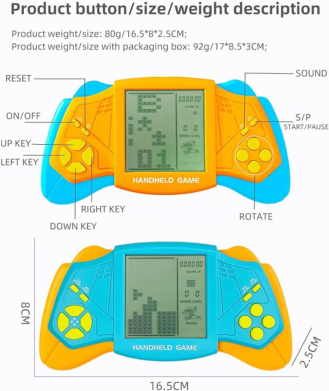 CZT Creative Brick Game Console Cool Wing Appearance Build in 2574 in 1 Block Games Handheld Machine Retro Portable Electronic Puzzle Toys Children/Students (Yellow)