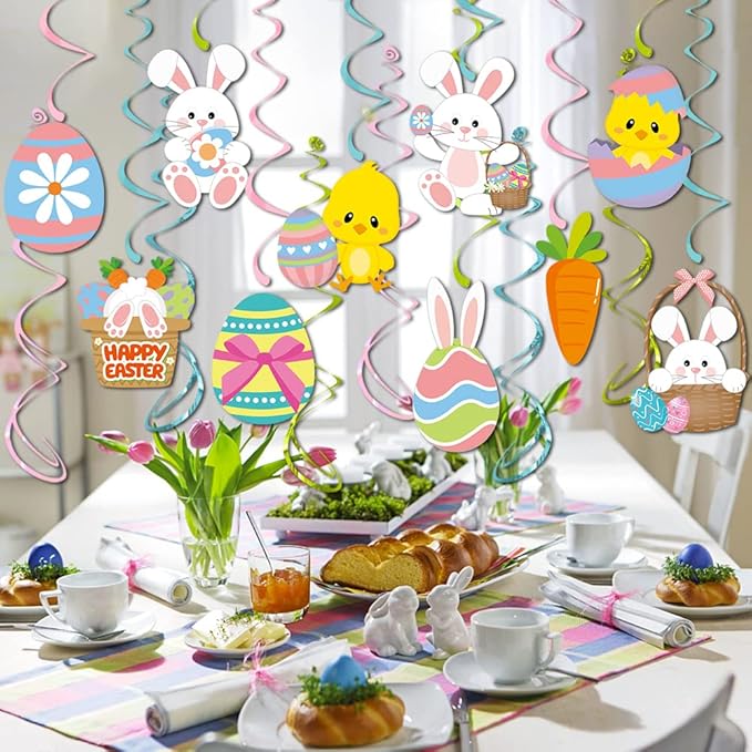 Easter Hanging Swirl Decorations 26pcs, Easter Decoration Egg Bunny Foil Swirl Ceiling Decor for Home Office School, Easter Party Ornaments Favor Supplies for Spring Party Birthday