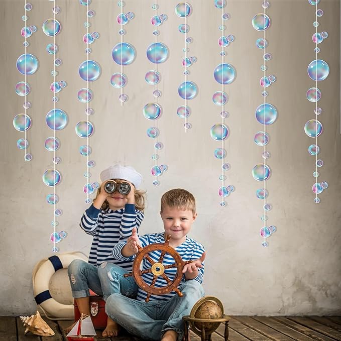 Decor365 Little Mermaid Party Decorations Purple Blue Bubble Garlands Hanging Bubbles Streamer Banner Backdrop Decor Ocean Theme Under The Sea Decor Beach Pool Side Girls Birthday Party Supplies