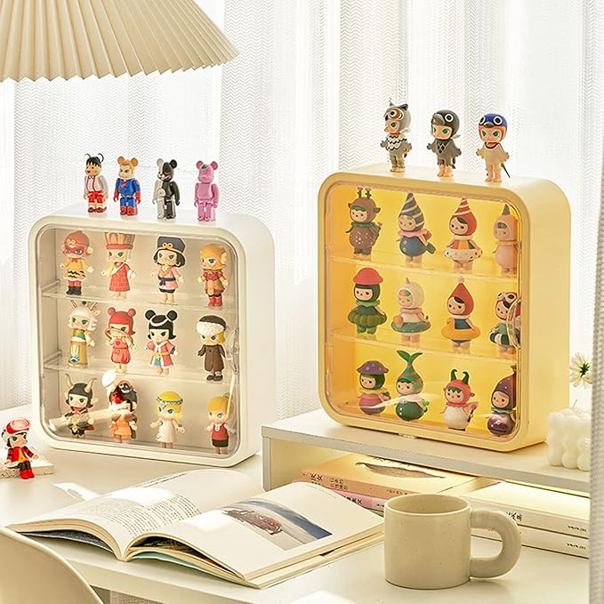 Clear Display Case for Figures, Wall-Mounted Doll Storage Box, Adjustable Display Stand with Door Dust and Moisture Proof Suitable for Lego Collectibles Action Figures Pop Mart (Green)