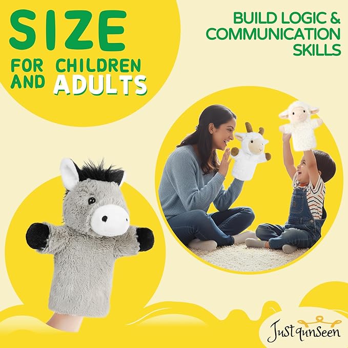 Hand Puppet for Toddlers Interactive Role Play Toy Soft Gray Farm Animal Stuffed Educational Storytelling Tool Gift Donkey