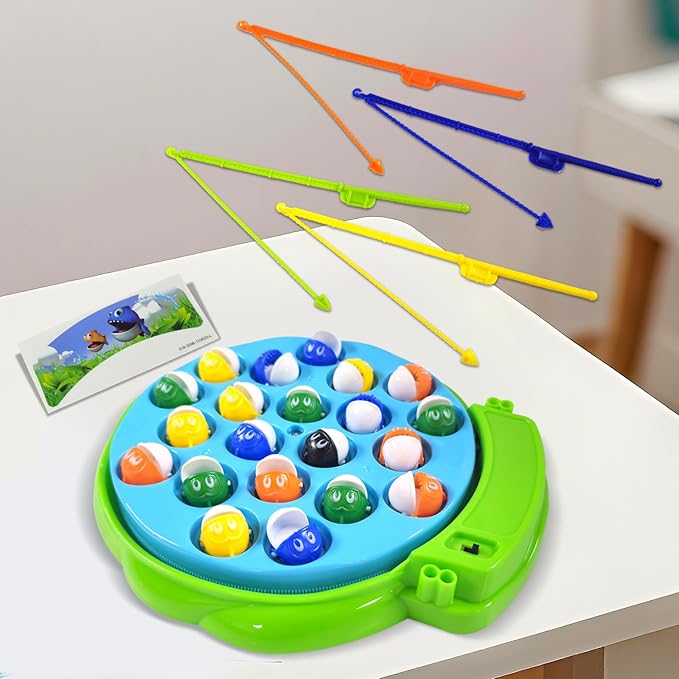 Fishing Game Toy for Kids with Rotating Board & Music | Interactive Fishing Toy | Educational Skill Building Game for Boys & Girls Ages 3+ | Fun Party Favor & Gift Idea| Green Base