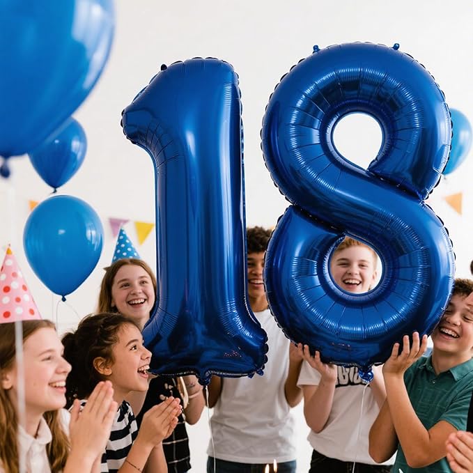 40 Inch Navy blue Number 18 Digital Balloon,Jumbo Mylar Foil Helium Balloon for 18 Balloons for Birthday Party,Wedding Anniversary Party Decorations