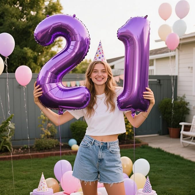 40 Inch 1 Balloon Purple Number Giant Large 10 12 13 15 Foil for Birthdays,Anniversaries Graduations, 10th 21th Birthday Decorations for Kids