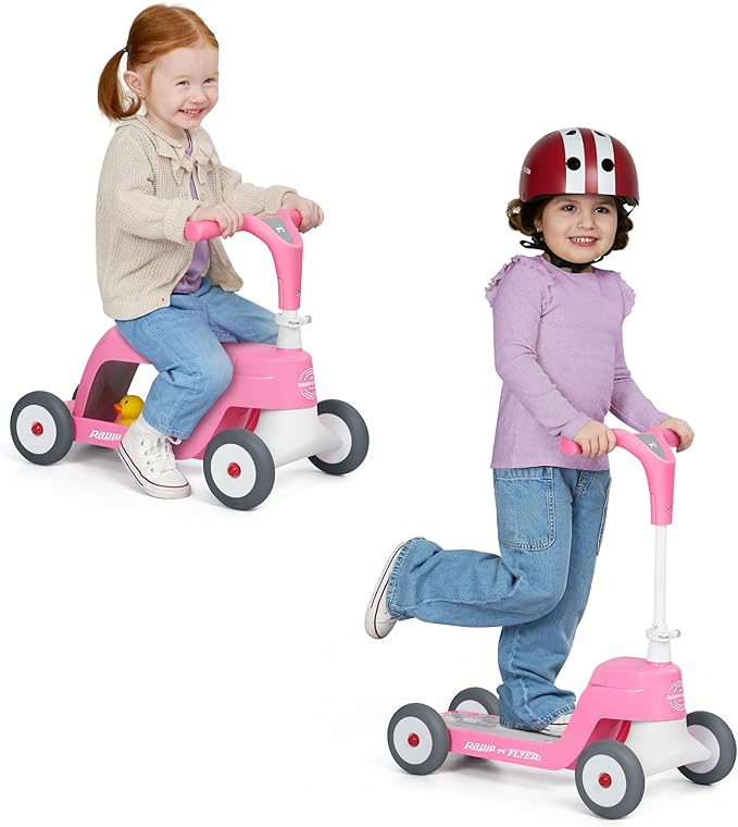 Radio Flyer Scoot 2 Scooter, Blue, for Kids Ages 1-4, Ride On Toy or 4-Wheel Kids Scooter, Durable Wheels and Frame, Converts Easily with Flip Deck, Toddler Ride On Toys (Amazon Exclusive)