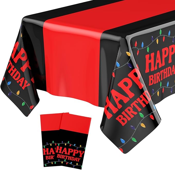 2 Pcs Birthday Party Decorations Plastic Cute Birthday Tablecloth 108 x 54 Inches Disposable Rectangle Tablecover for Boys Girls Kids Baby Shower Party Supplies (Strange Themed)