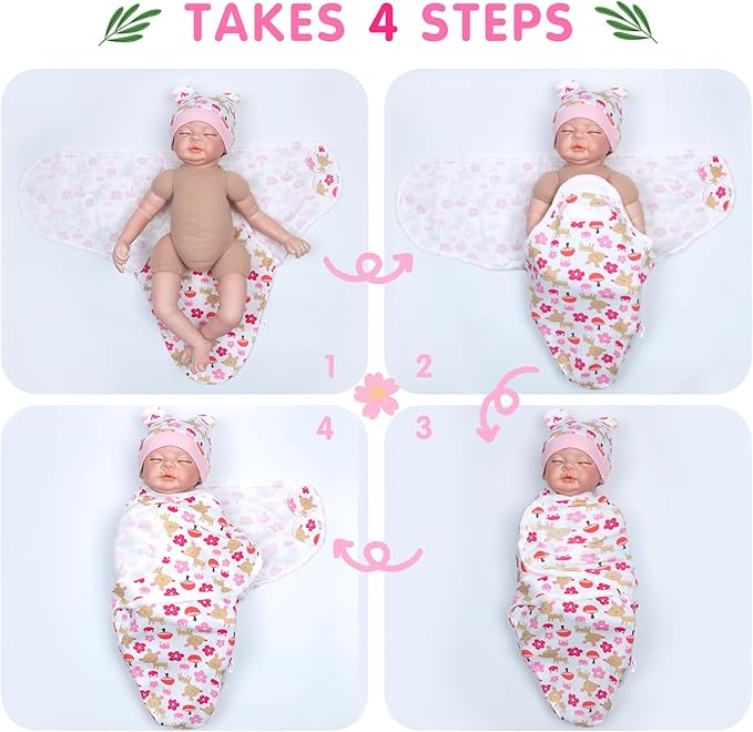 Reborn Baby Doll Clothes Accessories 17-22 Inch Reborn Dolls Clothes Pink Flower Baby Doll Clothing