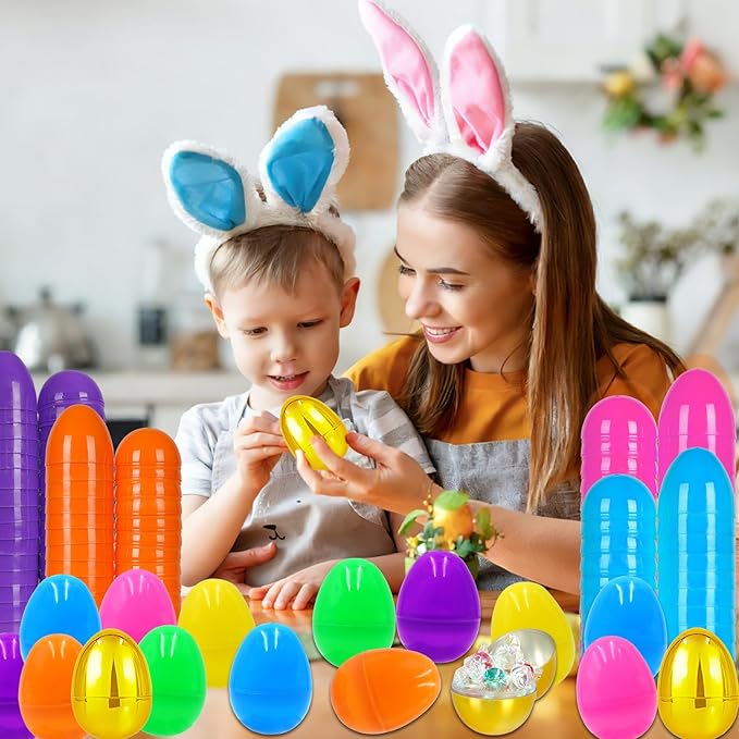 300 PCS 2.4" Fillable Plastic Easter Eggs with 6 Golden Eggs, Empty Colorful Eggs for Kids Easter Hunt Classroom Rewards Basket Stuffers Easter Party Favors