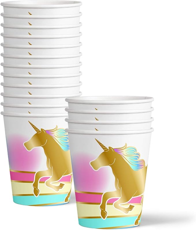Gold Rainbow Unicorn Pegasus Birthday Party Supplies Set Plates Napkins Cups Tableware Kit for 16