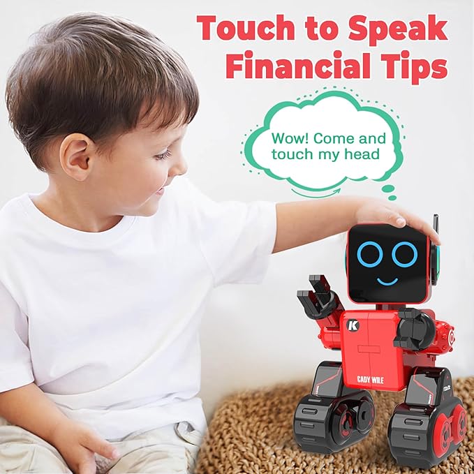 okk Robot Toys for Kids, Programmable Remote Control Robot, Interactive Toys with Coin Bank, LED and Tray, Walking Talking Singing Dancing Gift for Boys Girl（Red）