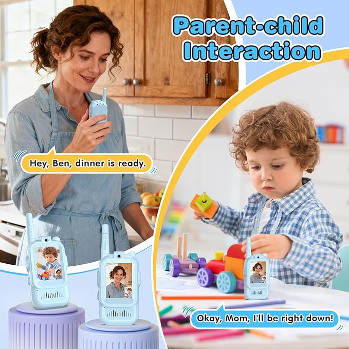 Video Walkie Talkies for Kids, 2 Pack Facetime Walkie Talkies with HD Camera & Voice Changer for Boys Girls for Family Games, Indoor, Outside, Hiking Christmas Birthday Toys Gift Ages 3-12 (Blue)