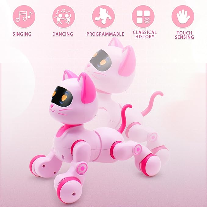 Remote Control Robot Cat Toy - RC Robotic Cat for Kids, Interactive Programmable Smart Robot Pet with Light, Sound, Touch Sensing, LED Eyes, Dance & Music, Gift for Kids 3+