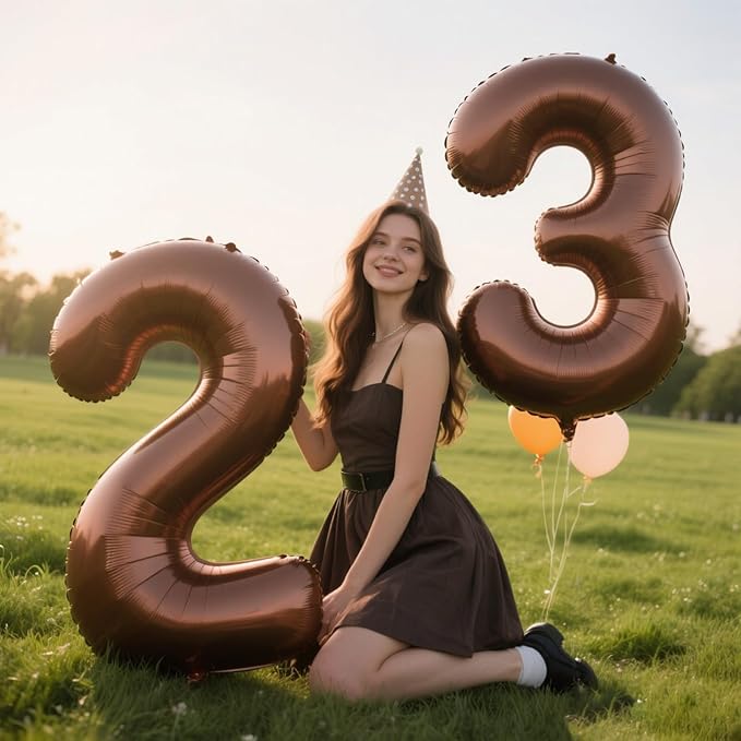 40 Inch Dark Brown Balloon Number 23,Chocolate Jumbo Mylar Foil Helium Balloon for 23th Digital Balloons for Birthday Party,Wedding Anniversary Party Decorations