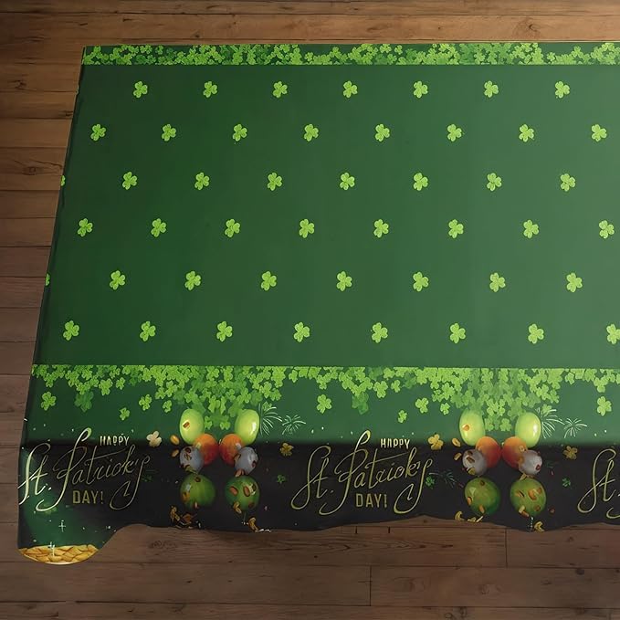 St Patrick’s Day Tablecloth, 54×108 Inch Green Shamrock Clover Table Cover for Irish Holiday Party, Plastic Disposable St Patrick’s Day Party Decoration for Dining Table, Home Decor