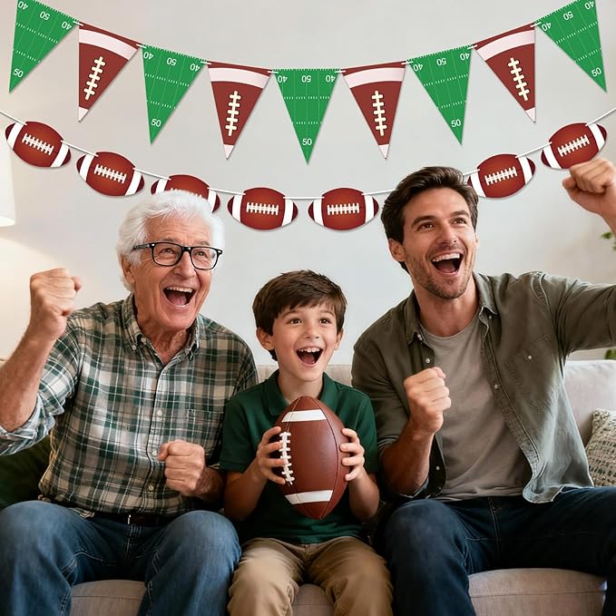 4 PCS Football Party Decorations Football Banner Flags Football Paper Garlands with Pennant Buntings for Sports Theme Birthday Party Decorations Baby Shower