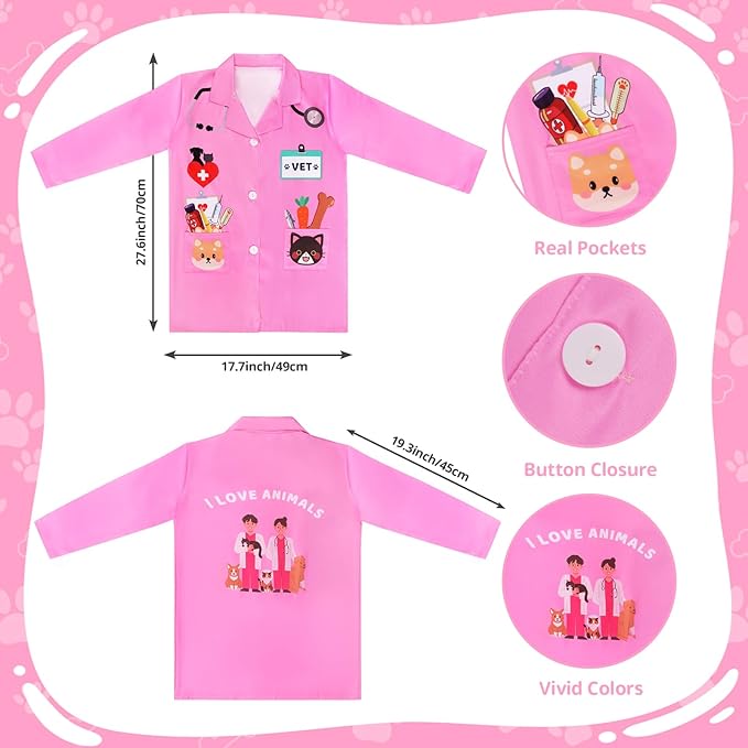 Kyson Veterinarian Costume for Kids 6 Pcs Animal Doctor Vet Dress Up Pretend Play for Boys Girls Halloween Career Day