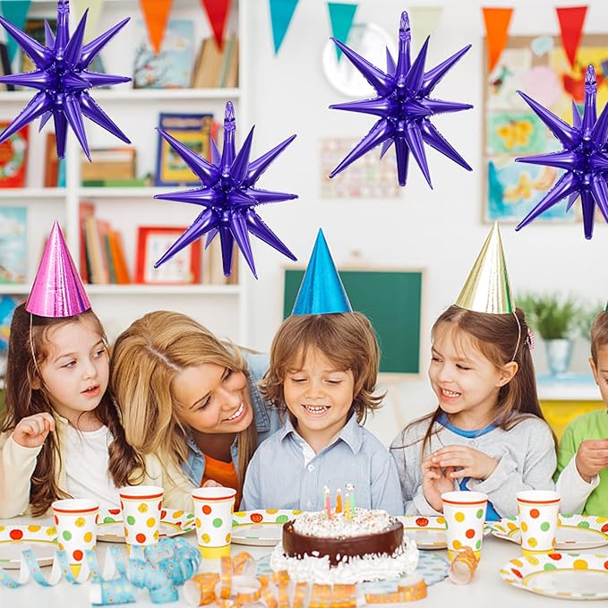 6 Pcs Purple Star Foil Balloons One-Piece 14-Pointed Star Balloon 4D Starburst Cone Mylar Balloon 22inch Christmas Birthday Wedding Wedding Anniversary Party Supplies(Purple)
