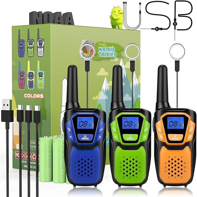 Walkie-Talkies for Kids Rechargeable Walkie Talkie for Adults Long Range FRS 2 Way Radio 3 Pack with Lanyard Battery NOAA USB, Family Toys for 3-12 Year Old Girls Boys Toddlers Camping