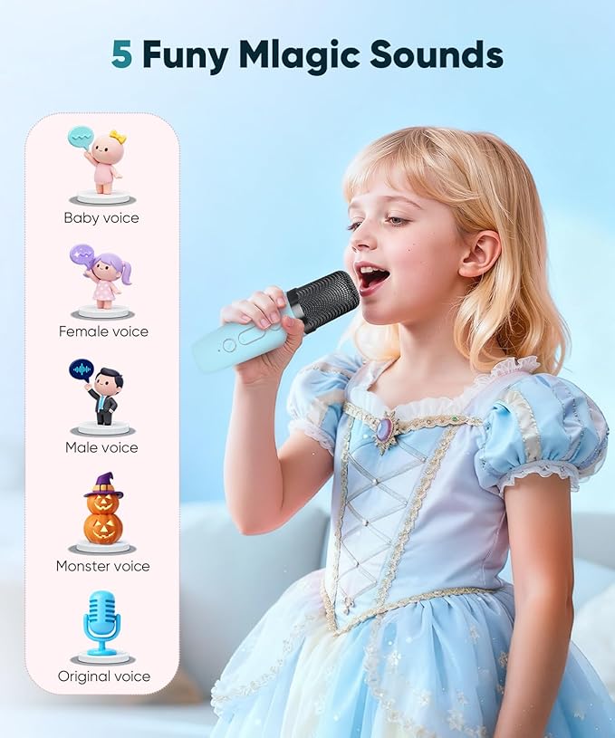 Mini Karaoke Machine Toy for Kids, Portable Karaoke Machine with 2 Wireless Microphone for 4,5,6,7,8,9,10,11,12+ Years Old Christmas Birthday Gifts Girls Boys (Blue)