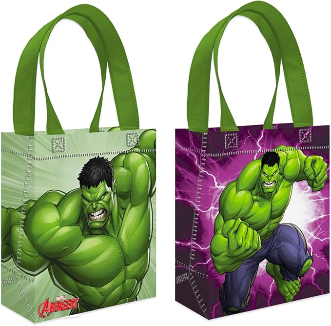 Hulk Party Favor Bags Set – 24 Pack 8" Marvel Goodie Bags for Kids Bulk Reusable Mini Totes | Avengers Incredible Hulk Birthday Party Supplies