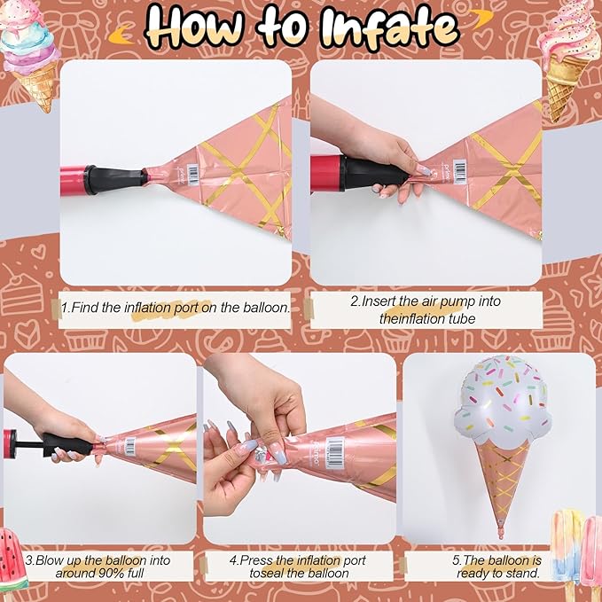 32 Inch Large Ice Cream Balloons Cone Kit, Giant Sweet Ice Cream Sprinkle Foil Balloons, Popsicle Three Scoops of Fun Social Party Decorations for Kid Girls Birthday Summer Beach Hawaii Pool Decor