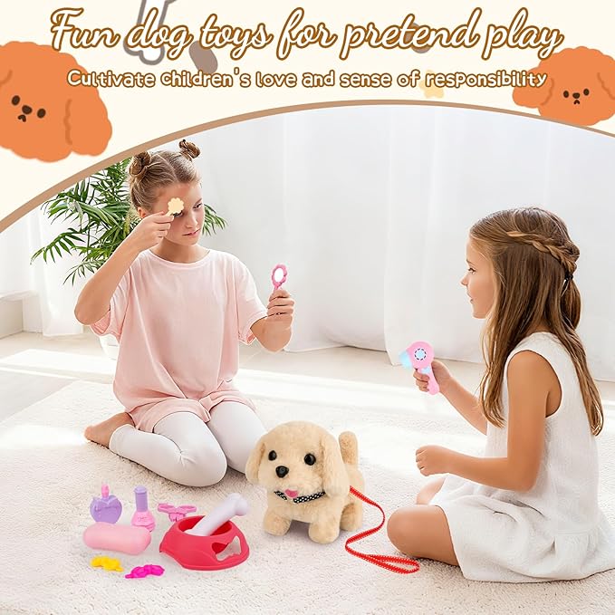 Dog Plush - Walking Dog Plush Toys, Electronic Interactive Stuffed with Turtle Backpack, Cute Puppy Stuffed Animals Gifts for Kids Boys Girls